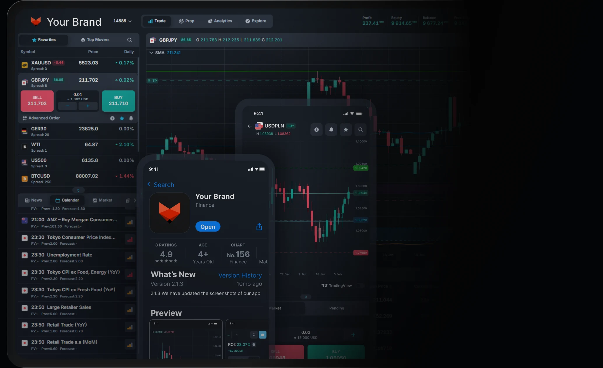 Your-brand trading platform on desktop and mobile